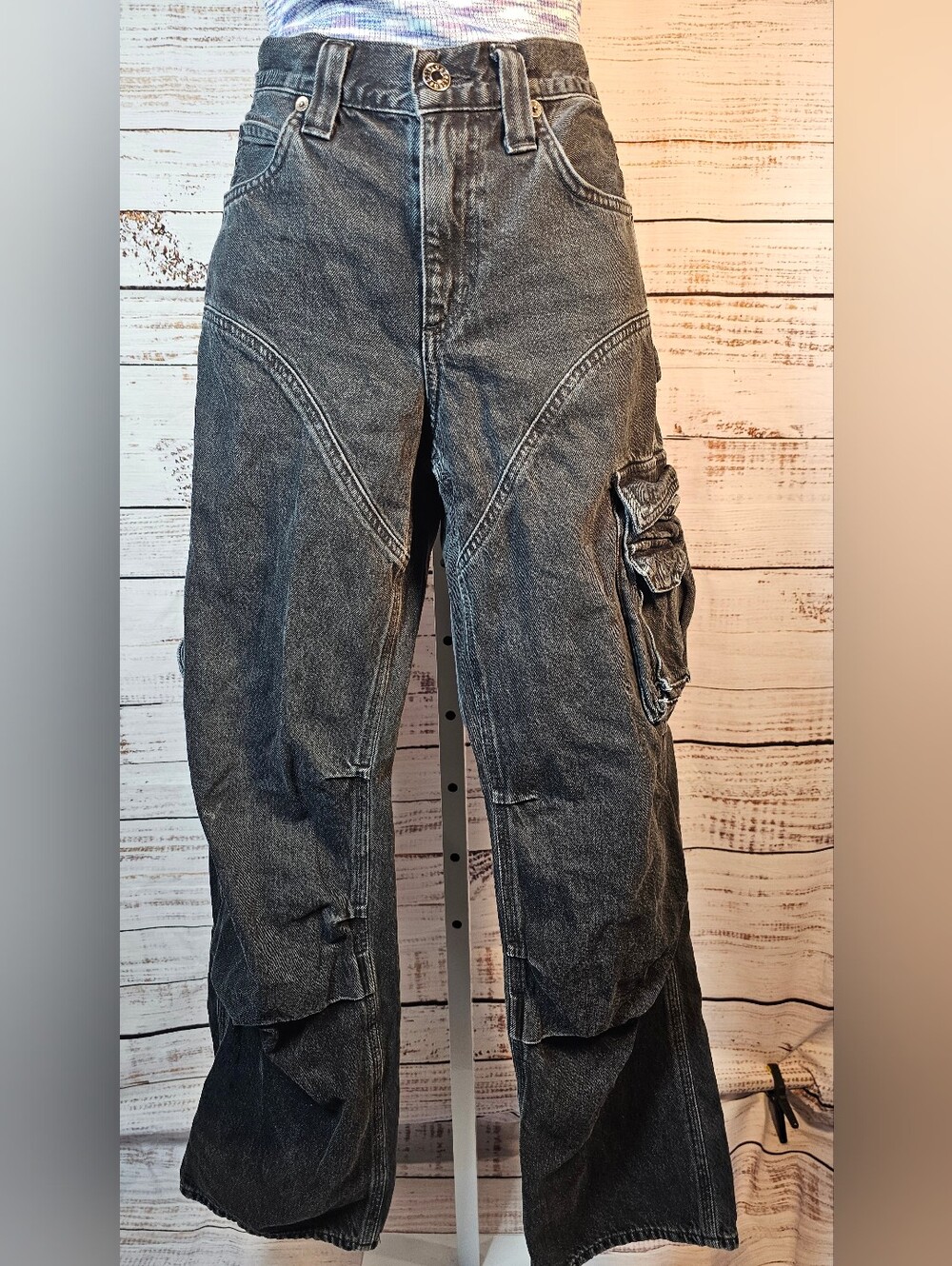 AGOLDE Cargo Utility High Rise Wide Leg Jeans Size 24 Washed Black